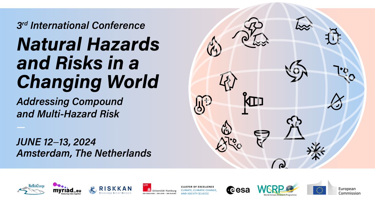 📢 The 3rd International Conference on Natural Hazards and Risks in a Changing World has released the programme 🎉 #CWR2024. Check the sessions: bit.ly/3VPbKsT. Stay tuned! #ChangingWorldRisks2024 #ReducingRisksTogether