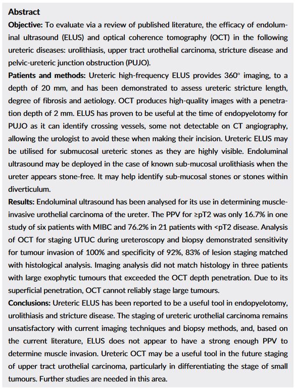 Review: Contemporary status of diagnostic endoluminal ultrasound and optical coherence tomography in the ureter by @damien_bolton et al #OpenAccess doi.org/10.1002/bco2.3…