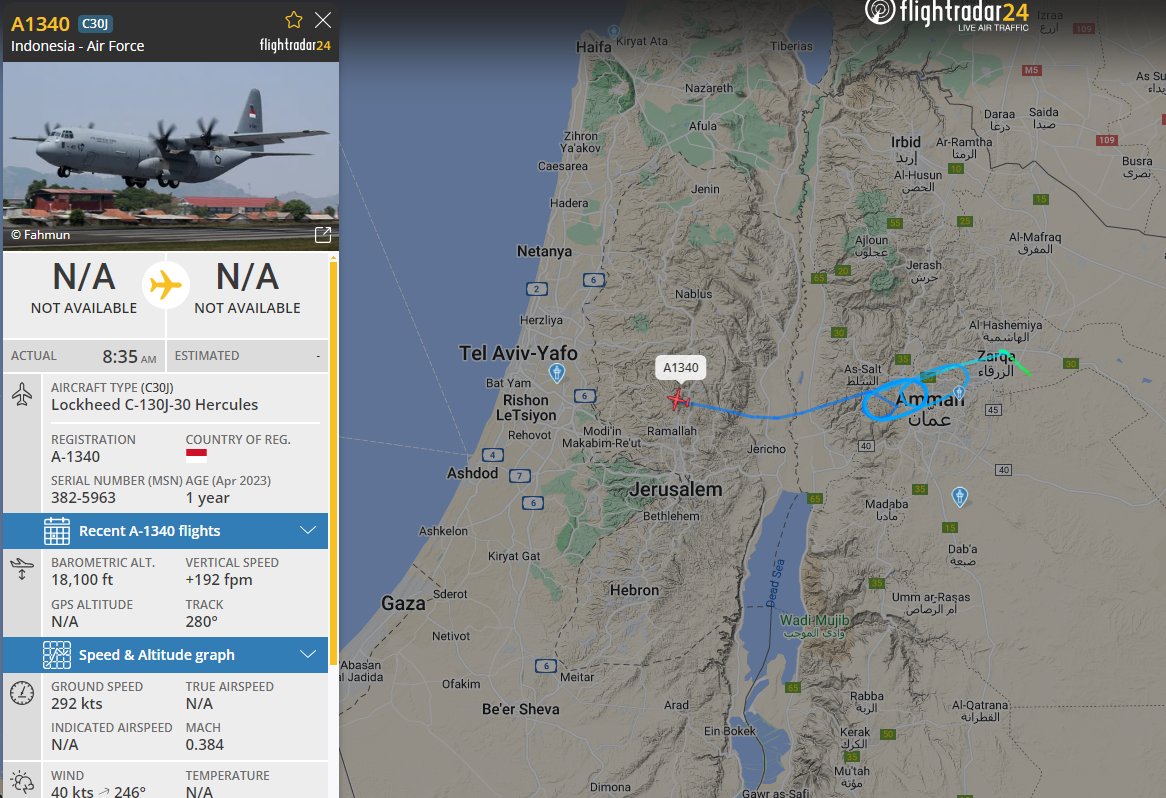🚨Indonesia AF c130 over Israel now, to airdrop Gaza aid.

First time (ever? in ages?) that an IdAF plane flew over Israel..
A-1340