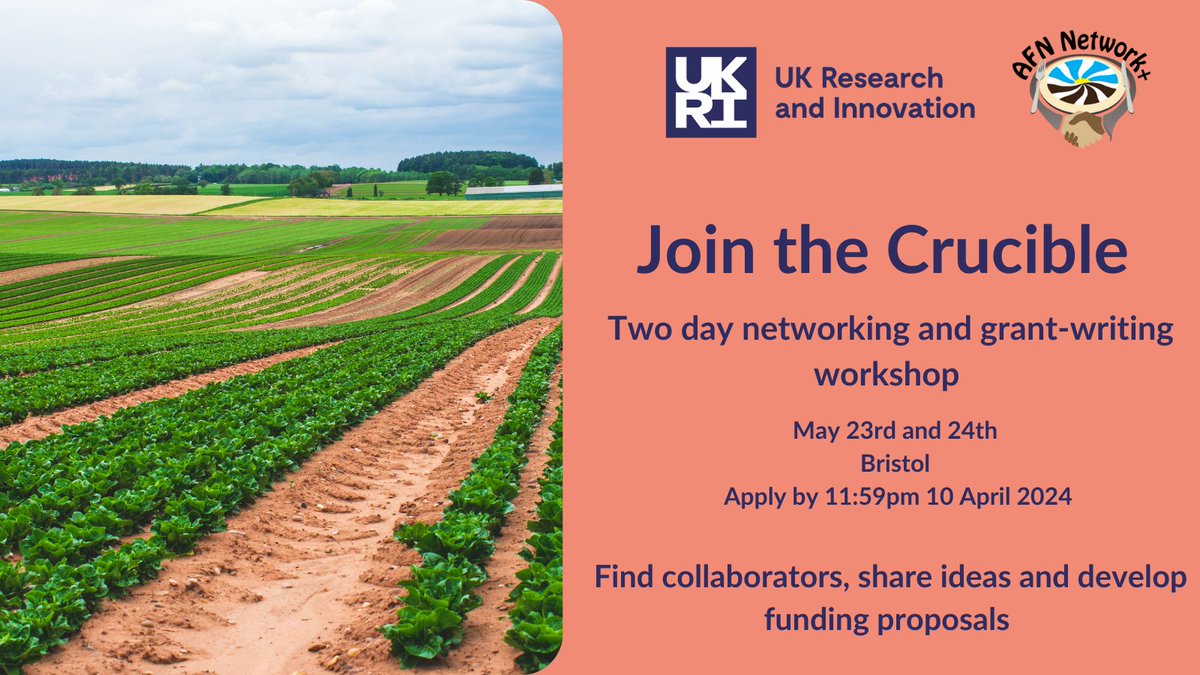 📢Crucible deadline tomorrow If you want to apply for £50k for a project to help agri-food net zero transition but need to find collaborators or want help developing an idea, join our Crucible workshop. Apply:👉bit.ly/Crucible24 More on funding: 👉bit.ly/AFNfunding