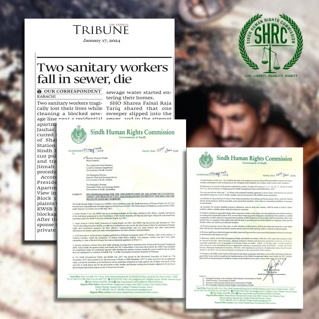 SHRC has taken suo-moto notice of the deaths of sanitation workers. The @SHRC_official has asked the secretary of the labour and human resource department for an investigation into the Sunday incident, where two sanitation workers died while clearing a manhole outside a factory…