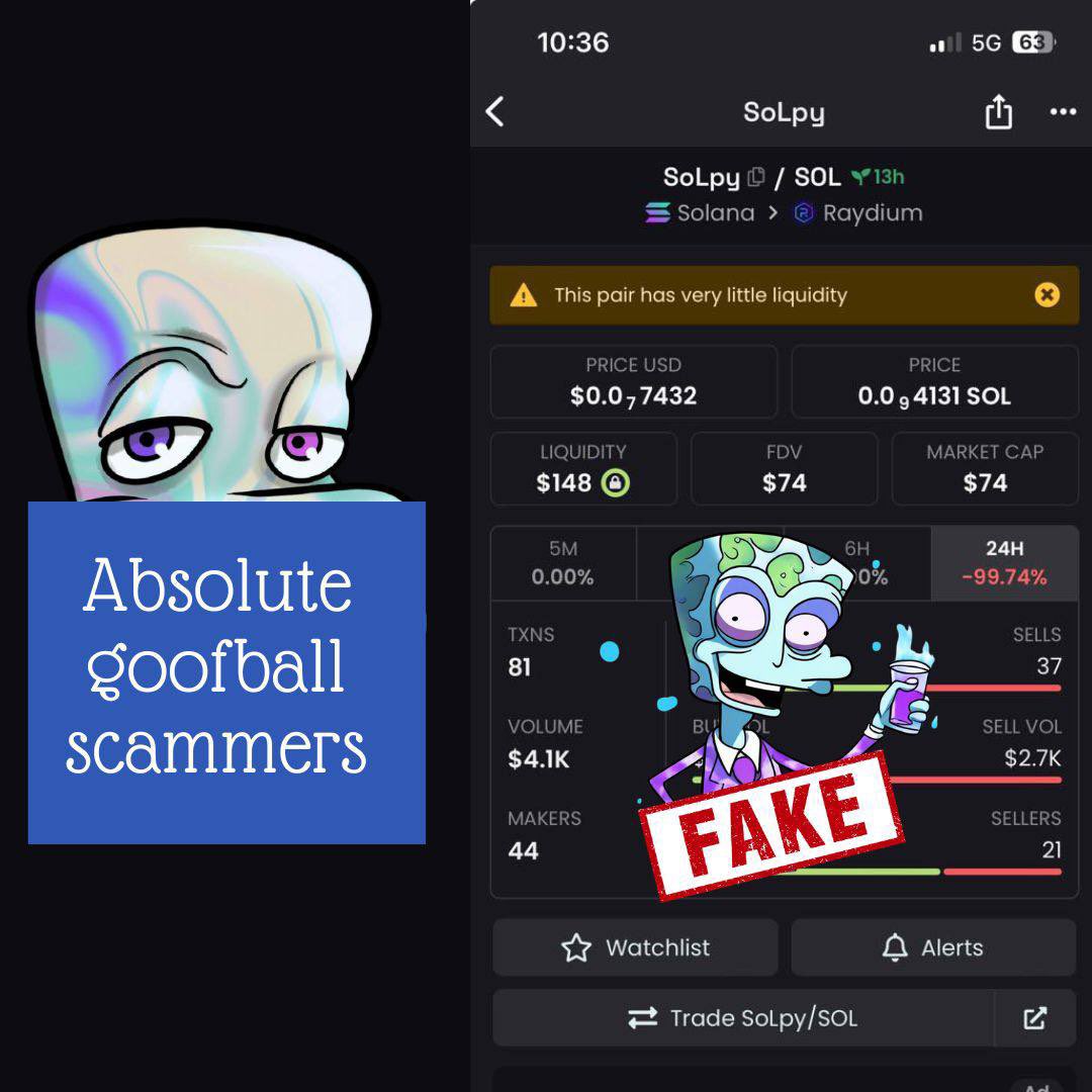 SoLpySol's tweet photo. 🚫 Pay attention SoLpyers! 🚫
Watch out for sneaky scammers lurking in the shadows of the BC jungle! 🦹♂️ Don’t fall into their trickery, double-check contracts before dive in.
There's only 1 true inimitable SoLpy!
Accept no imitations 💪😎
#ScammersAlert #StaySafe #OnlyOneSoLpy https://t.co/WdXkdmbQOy