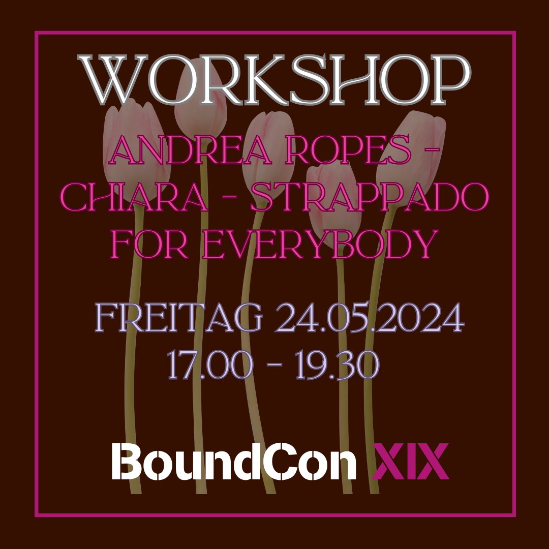 Andrea Ropes Ropes - Chiara - STRAPPADO for everybody boundcon.com/de/artists/and… Freitag 24.05.2024 17.00-17.30 The STRAPPADO workshop that not just the superflexy model would attend! anyone can be tied in a strappado so in this class we will understand what we need to adapt this…
