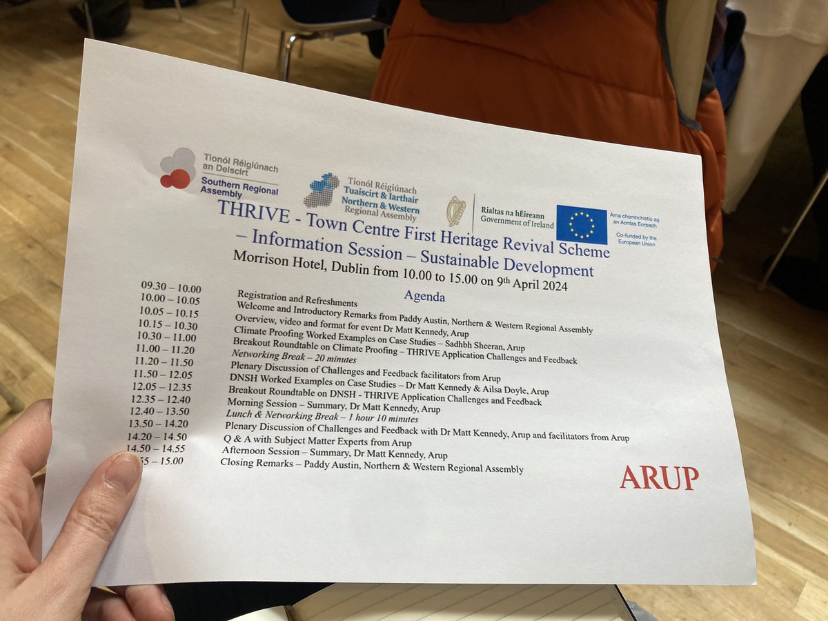 Attending the #erdf funded 🇪🇺 #THRIVE Scheme workshop being held to help applicants understand requirements around Sustainable Development, Do No Significant Harm & Climate Proofing in re-using heritage buildings🏚️in town centres in the Northern & Western Region #euinmyregion 🇪🇺