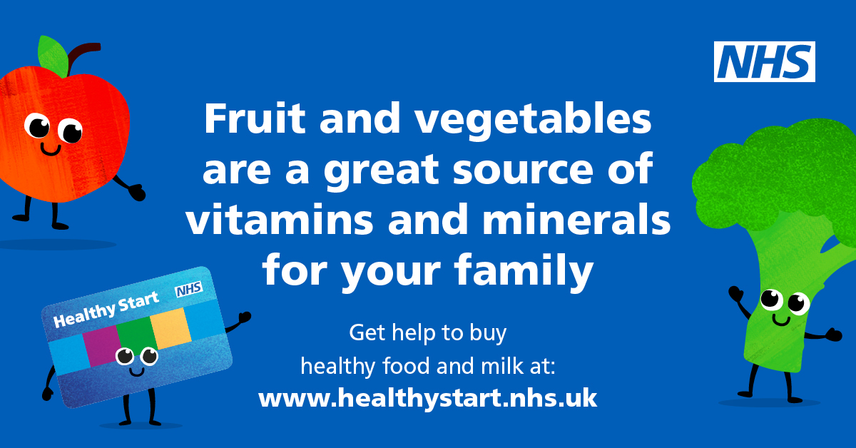 Fruit and veg are a great source of vitamins and minerals for your family. Find out if you're eligible to get help buying healthy foods at: healthystart.nhs.uk