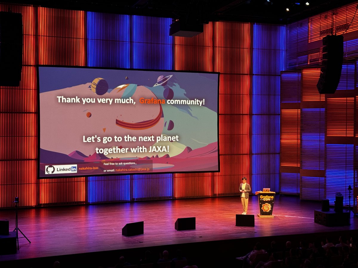 🇯🇵 Fun fact: #Grafana dashboards were used to help Japan become the 5th country to land on the moon. We are incredibly honored to hear from Satoshi Nakahira of @JAXA_jp, who gave us a glimpse into his work and the dashboards at #GrafanaCON.