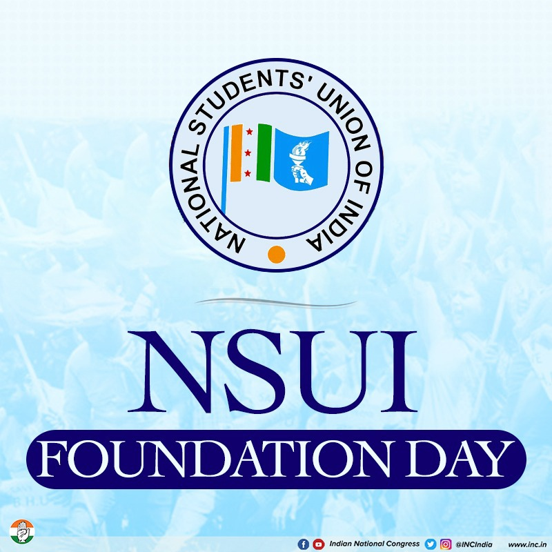 I convey my best wishes to NSUI members and leaders who have cultivated the rich legacy of NSUI on its Foundation Day! I am proud to have been part of an organisation with such a deep tradition of public service. NSUI has always been a strong voice of India’s students & youth,…