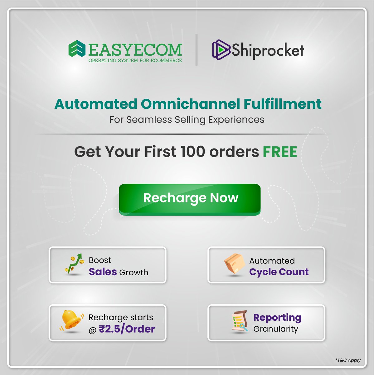 If streamlined operations, time savings and boosted eCommerce growth are your metrics, get your first 100 orders free with the partnership between @EasyEcom and @ShiprocketIndia !
 @punitkg 
#ecommercetrends #partnerships #omnichannel