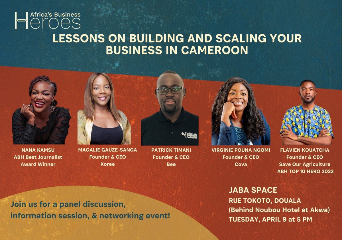 [ Africa’s Business Heroes Information Session in Douala ] Building and scaling your business in Cameroon in Cameroon is not that easy. It’s why we decide to seat around this powerful table in order to tell the right story to other people in the entrepreneurship part. Join us…