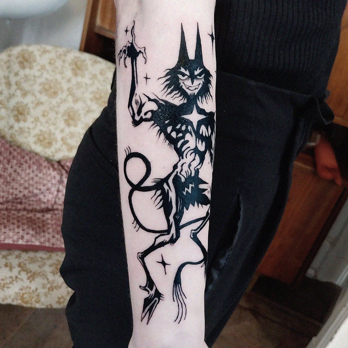 And the last tatt done in Wrocław, a devil friend for @KyrieArt !