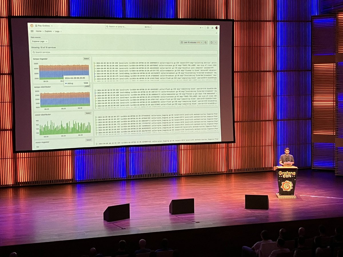 bcamerongain's tweet image. @grafana’s @Kuqd on Explore Logs, includes @nginx search. #GrafanaCon 2024