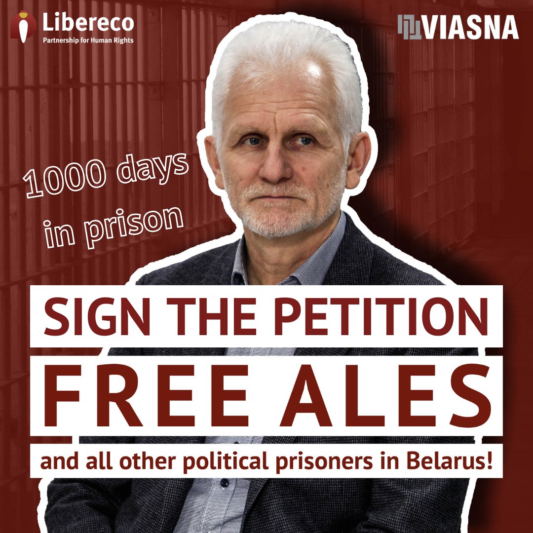 💔1000 days in prison! Ales Bialiatski always fought for the freedom of others. He lost his own freedom as a result. It’s a disgrace that Belarus’ only #NobelPeacePrize winner is languishing behind bars. ✊ Sign the petition for the release of all #politicalprisoners in #Belarus…