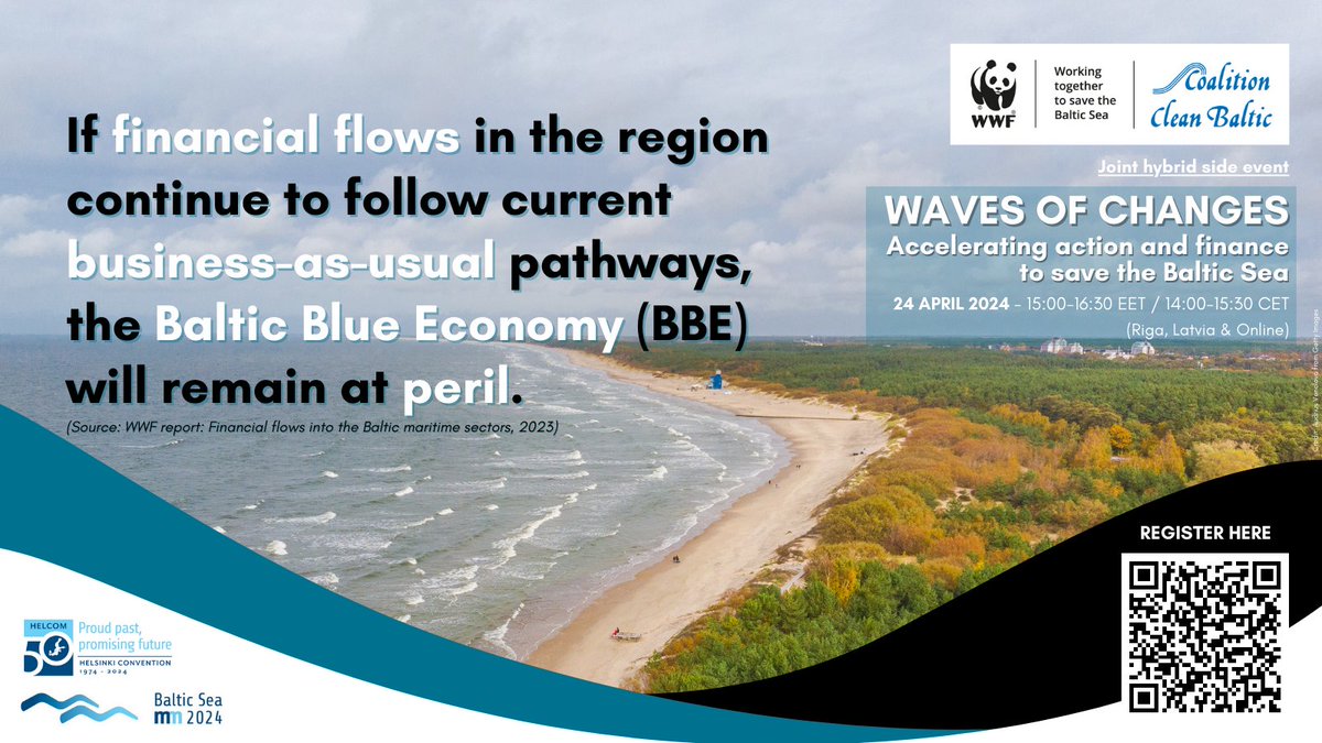 #Finance actors can influence sectors to adopt & implement #bestpractice measures that support #nature & promote sustainability.

Given the high #CostOfInaction estimated by #HOLAS3, how to speed up the efforts for a healthy #BalticSea?

Register👉bit.ly/CCBWWFsideevent