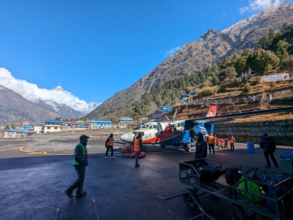1710NAS's tweet photo. The finish line! The team have made it safely back to Lukla. It has been a challenging but rewarding journey. Thankyou to everyone who followed and supported us along the way. With thanks to @RoyalNavy @NAVYfit @RNRMC @TeamForcesUK, Chemring Countermeasures, Gosling Foundation. https://t.co/3wSM2Snzsg