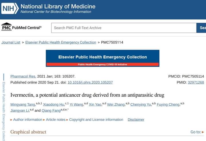 IVERMECTINA E CANCRO

L'ivermectina è il miglior farmaco antitumorale che esista, ed è comunemente usata in Cina per trattare i malati di tumore. Abbinata a vitamina C intravena e camera iperbarica è forse il trattamento che offre le migliori possibilità di sopravvivenza. Peccato