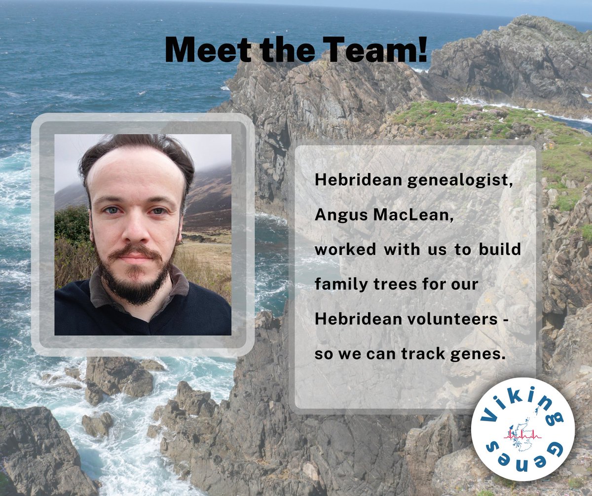 Hebridean genealogist, Angus MacLean, worked with us to build family trees for our Viking III (Hebridean) study volunteers - so we can track genes. We aim to begin the process of returning 'actionable' results for Viking II/III from mid-2024 #MeettheTeam #Hebridean #Genealogist