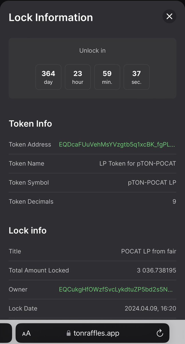 💥💥💥We have completed the Add liquidity pool .
👉🏻 Please Check : tonraffles.app/lock/EQDcaFUuV…