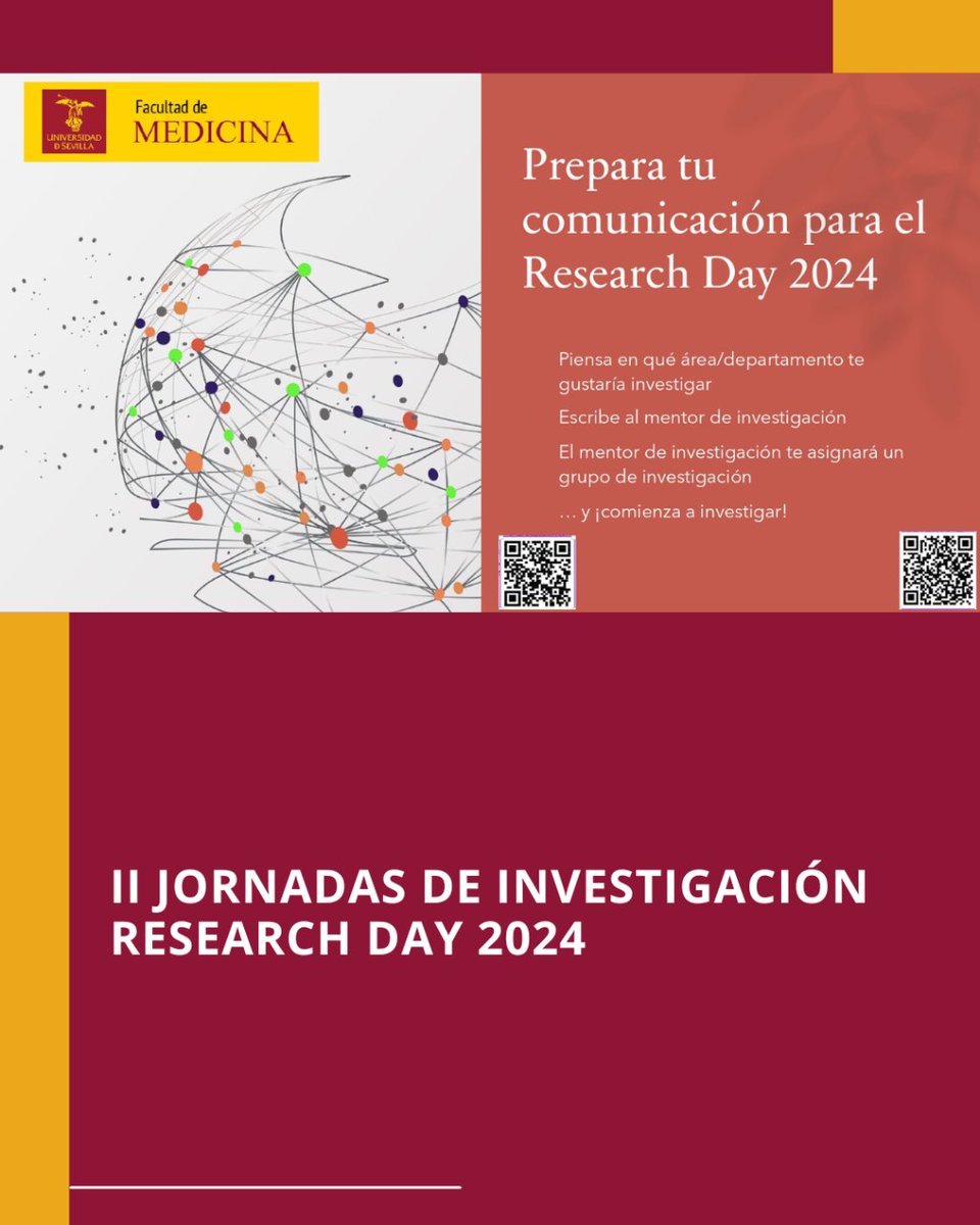 Empieza a preparar tu comunicación para el Research Day 2024 porque las II Jornadas de Investigación llegarán muy pronto 👏👏🎓

➕ medicina.us.es/noticia/ii-jor…