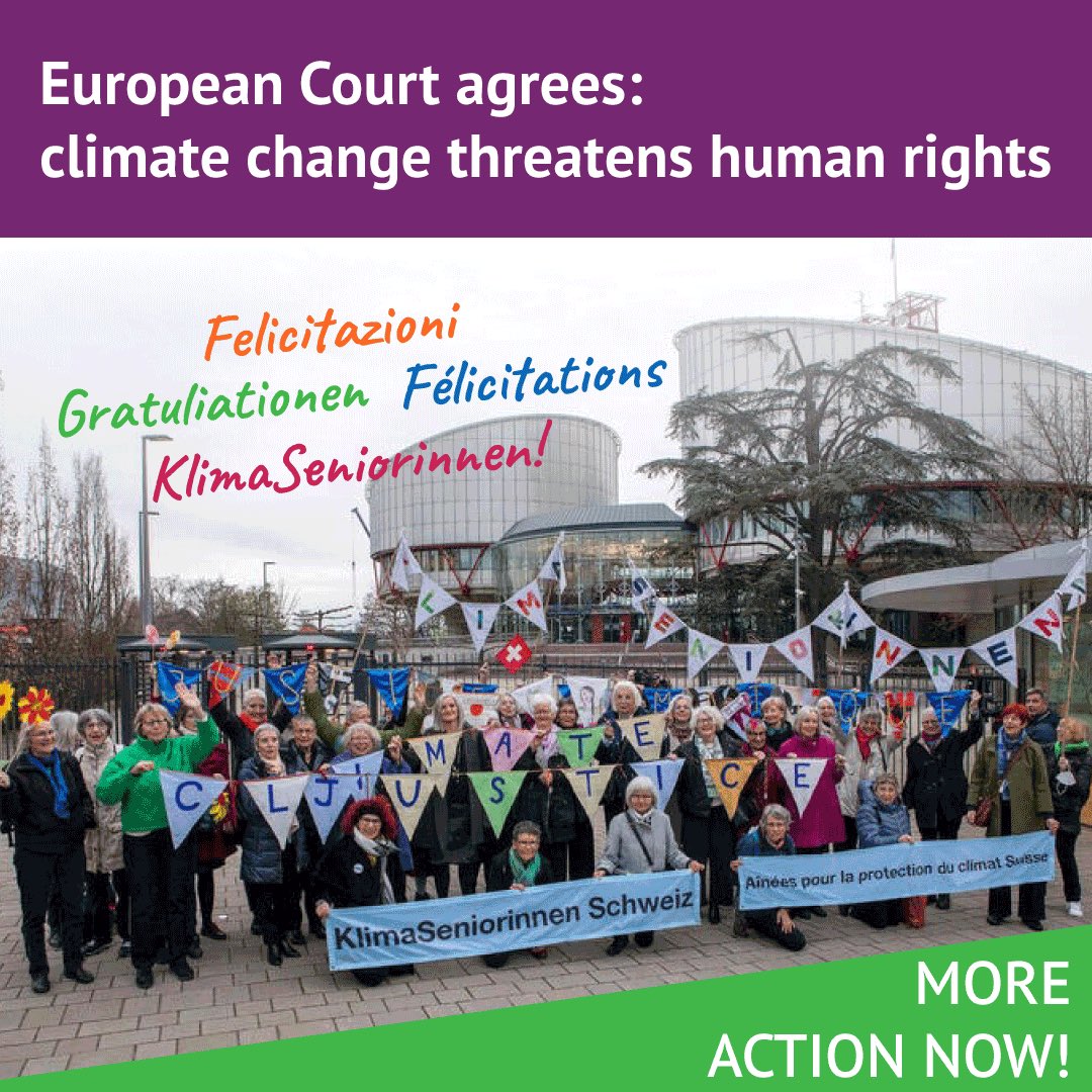 Bijzondere en verstrekkende uitspraak van het Europese Hof voor de Rechten vd Mens. In de zaak van de Zwiterse KlimaSeniorinnen heeft de Zwiterse overheid hun zaak niet serieus behandeld (schending art 6) en is art 8 EVRM van toepassing (recht op gezinsleven etc)!