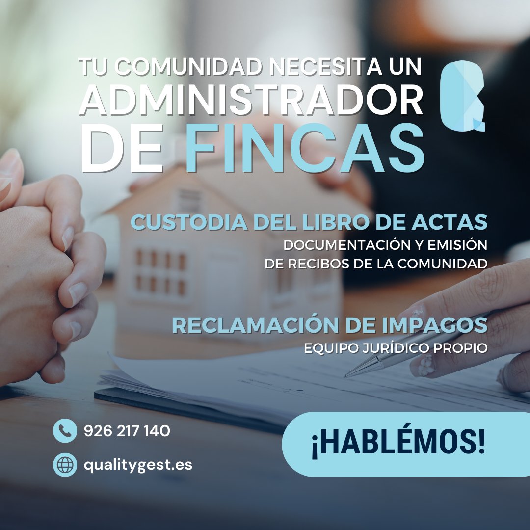 qualitygest's tweet image. En QUALITYGEST nos encargamos de la administración de fincas con gestión eficiente para comunidades.

Hacemos custodia del Libro de Actas, así como documentación y emisión de recibos de la comunidad.🏘️

qualitygest.es
926 217 140

#Qualitygest #asesoría #CiudadReal