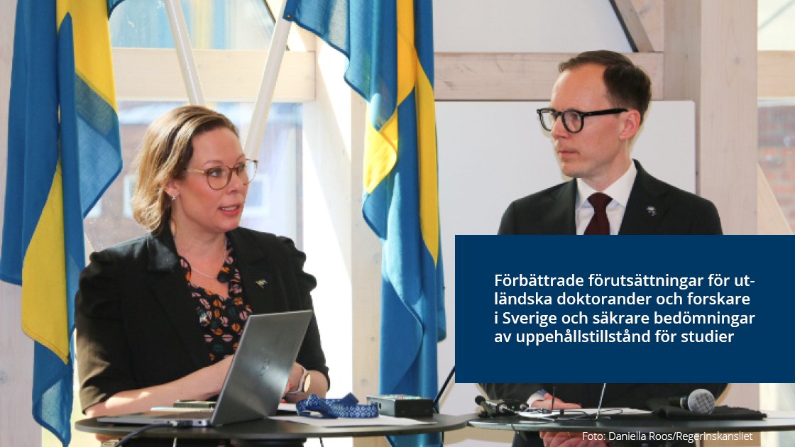 På en pressträff på @karolinskainst i går presenterade @MariaStenergard och @matsperspektiv ett uppdrag för bättre förutsättningar för utländska doktorander och forskare i Sverige samt en översyn av regelverket för uppehållstillstånd för studier. regeringen.se/pressmeddeland… @Utbdep