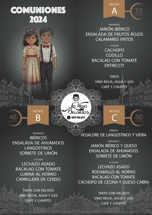 Diseño menús "Comuniones 2024" para Restaurante La Vieja Bruselas de #Palencia | drestudio.es