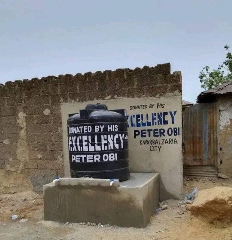 Wow. This looks very presidential. Thank you, His Excellency Peter Obi. Your vice president, Dr. Datti Baba-Ahmed, who is from Zaria and the whole community must appreciate your gesture. My only curiosity here is about the source of the water.