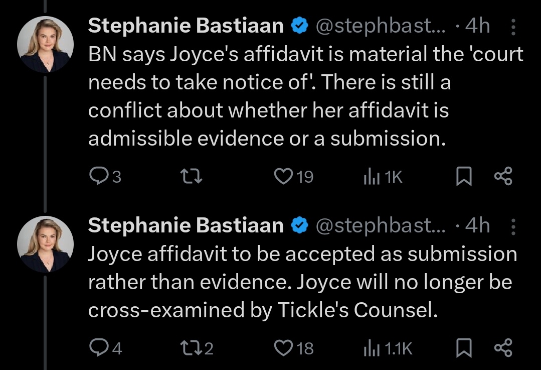 For the people looking for confirmation Helen Joyce was not allowed to submit evidence because her lack of qualifications on this matter. This is the thread from the person Sall Grover herself advertised as live tweeting the proceedings.