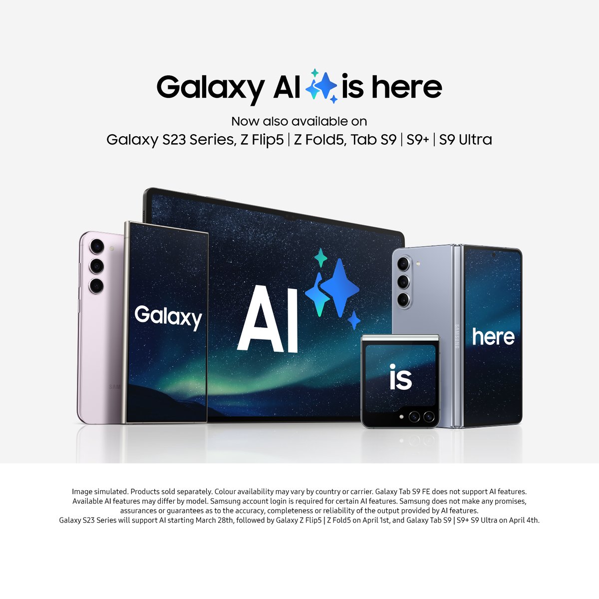 #GalaxyAI is here!
A new update to One UI 6.1 will bring Galaxy AI to the Galaxy S23 series, as well as the Galaxy Z Flip 5, Z Fold 5, Tab S9, Tab S9+, and Tab S9 Ultra allows access to features such as Circle To Search, Note Assist, Live Translator etc...

#EpicJustLikeThat