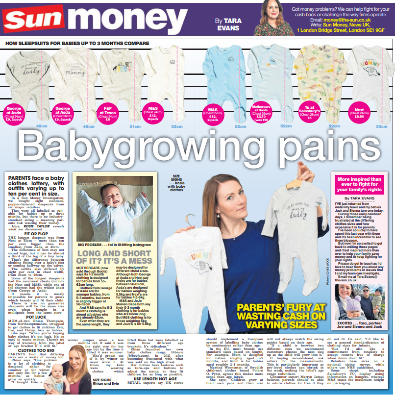 Incase you missed, this weekend @taylor_rosie investigated how baby clothing sizes are wildly different making it confusing and costly for parents. And my babies had their first (and lets be honest, probably not last) national newspaper appearance. thesun.co.uk/money/27149101…