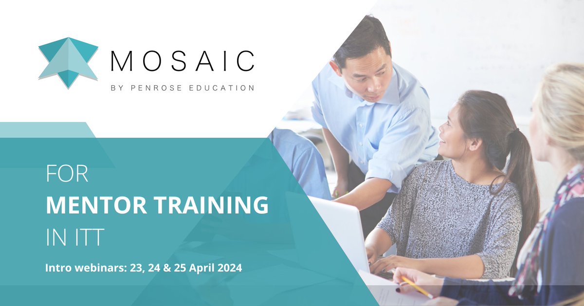 Do you work in #ITT? Are you reviewing the systems/ platforms you use to manage your provision & #MentorTraining? 
We think we can help - Join us to take a look at the Mosaic #ITE platform with @RobCaudwell
🗓️ Tue 23-25 April 
bit.ly/3ZQ7qZh
#InitialTeacherEducation #HE