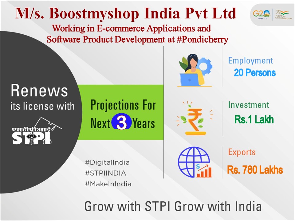 Congratulations M/s.Boostmyshop India Pvt Ltd #Pondicherry! for renewal of license! 
#GrowWithSTPI #DigitalIndia #STPIINDIA #StartupIndia
@AshwiniVaishnaw @Rajeev_GoI