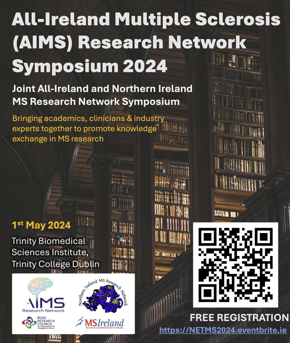 Really honoured to be delivering the Keynote at this years All-Ireland Multiple Sclerosis (AIMS) Research Network Symposium in Trinity on 1st of May. Registration is free via the QR below.

#irishresearch #MultipleSclerosis #ai #MRI 

 @MSIRELAND @ICATProgramme @sysbioire…