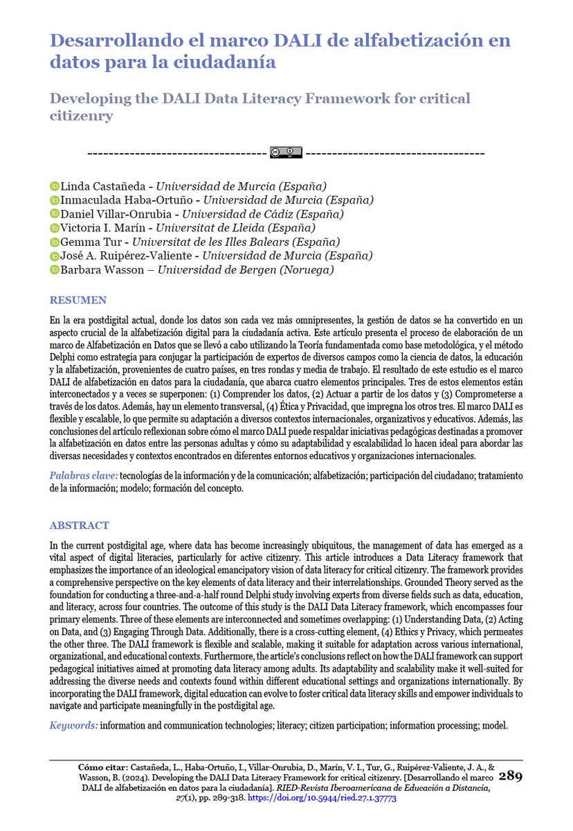 Carlos Magro (@c_magro) on Twitter photo "La capacidad de manejar datos de forma eficaz y ética, así como de navegar por realidades basadas en datos, se ha convertido en algo esencial para el trabajo, la educación y la ciudadanía activa en las sociedades contemporáneas"
👏<a href="/lindacq/">Linda Castañeda</a> et al. (2024)
rodin.uca.es/bitstream/hand… "La capacidad de manejar datos de forma eficaz y ética, así como de navegar por realidades basadas en datos, se ha convertido en algo esencial para el trabajo, la educación y la ciudadanía activa en las sociedades contemporáneas"
👏<a href="/lindacq/">Linda Castañeda</a> et al. (2024)
rodin.uca.es/bitstream/hand…