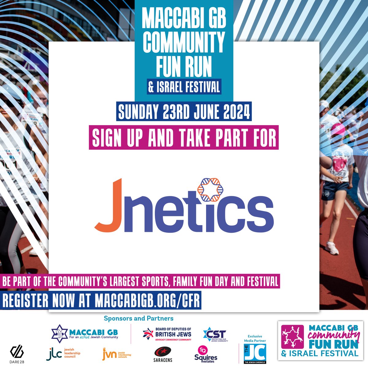 Join and run for team Jnetics at this years @maccabigb community fun run & Israel Festival taking place on Sunday 23rd June! To sign up and run for team Jnetics visit maccabigb.org/cfr and select Jnetics as your chosen charity!