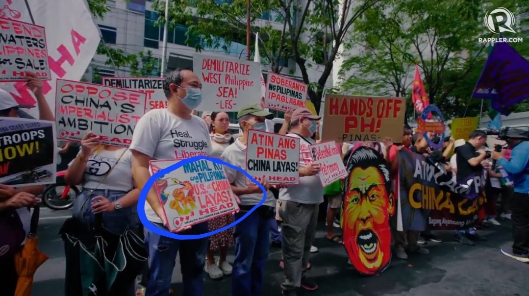 It's good, and I'm happy, they're now calling out China and Xi Jinping black-and-white, based on the speeches and the placards. Though may panaka-nakang 'US imperialism' pa din. #WestPhilippineSea