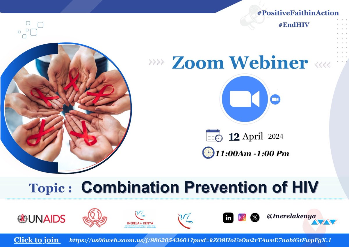 You are invited to a Zoom webinar. When: Apr 12, 2024 11:00 AM Nairobi Topic: Combination Prevention of HIV Please click the link below to register and join the webinar: us06web.zoom.us/j/88620543601?… Passcode: 521950