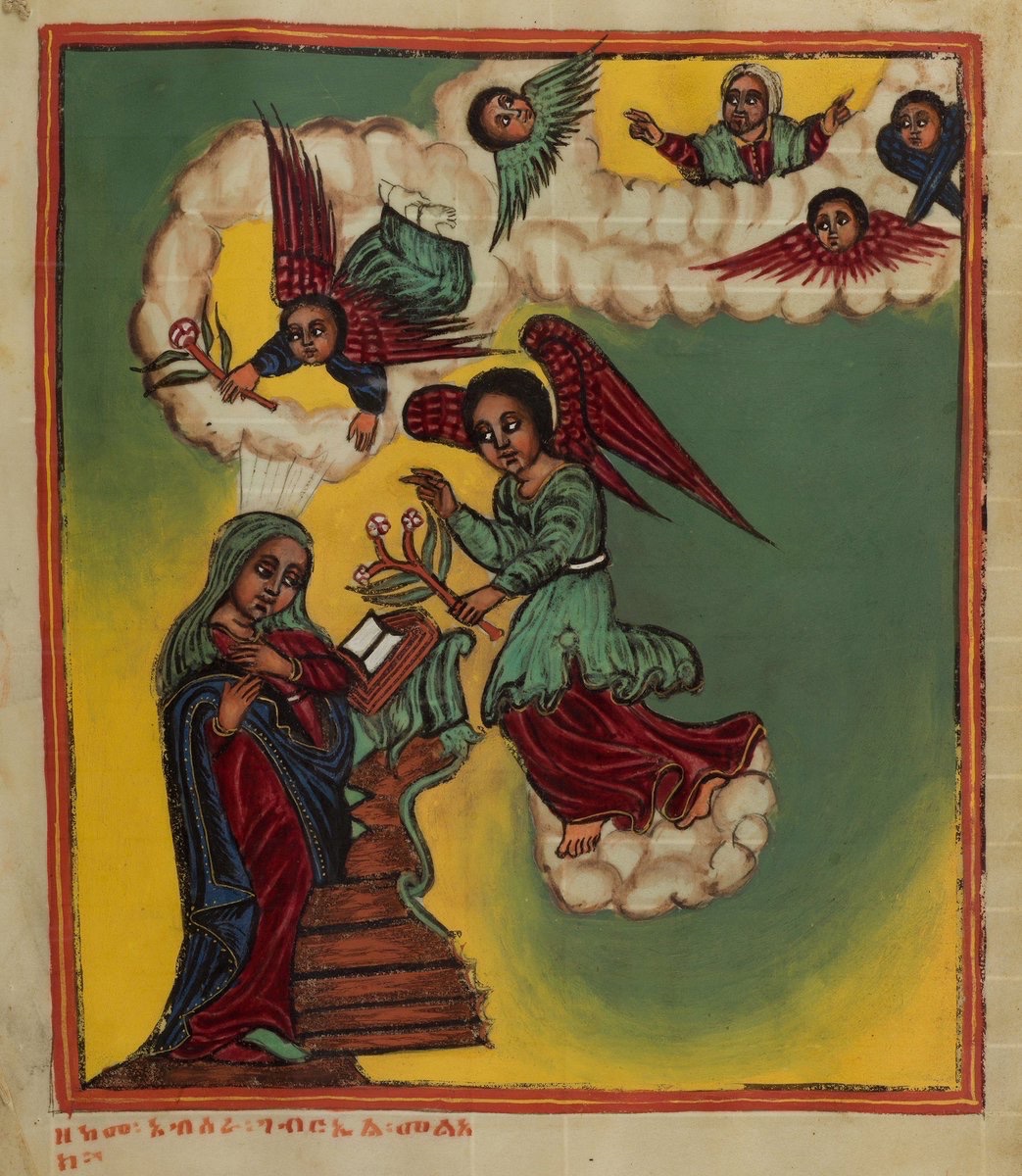 'Oh, flowers? For little ol' me?'

Ethiopia, 17th–18th c.   #StMary #annunciation #flowers #gabriel #africanart