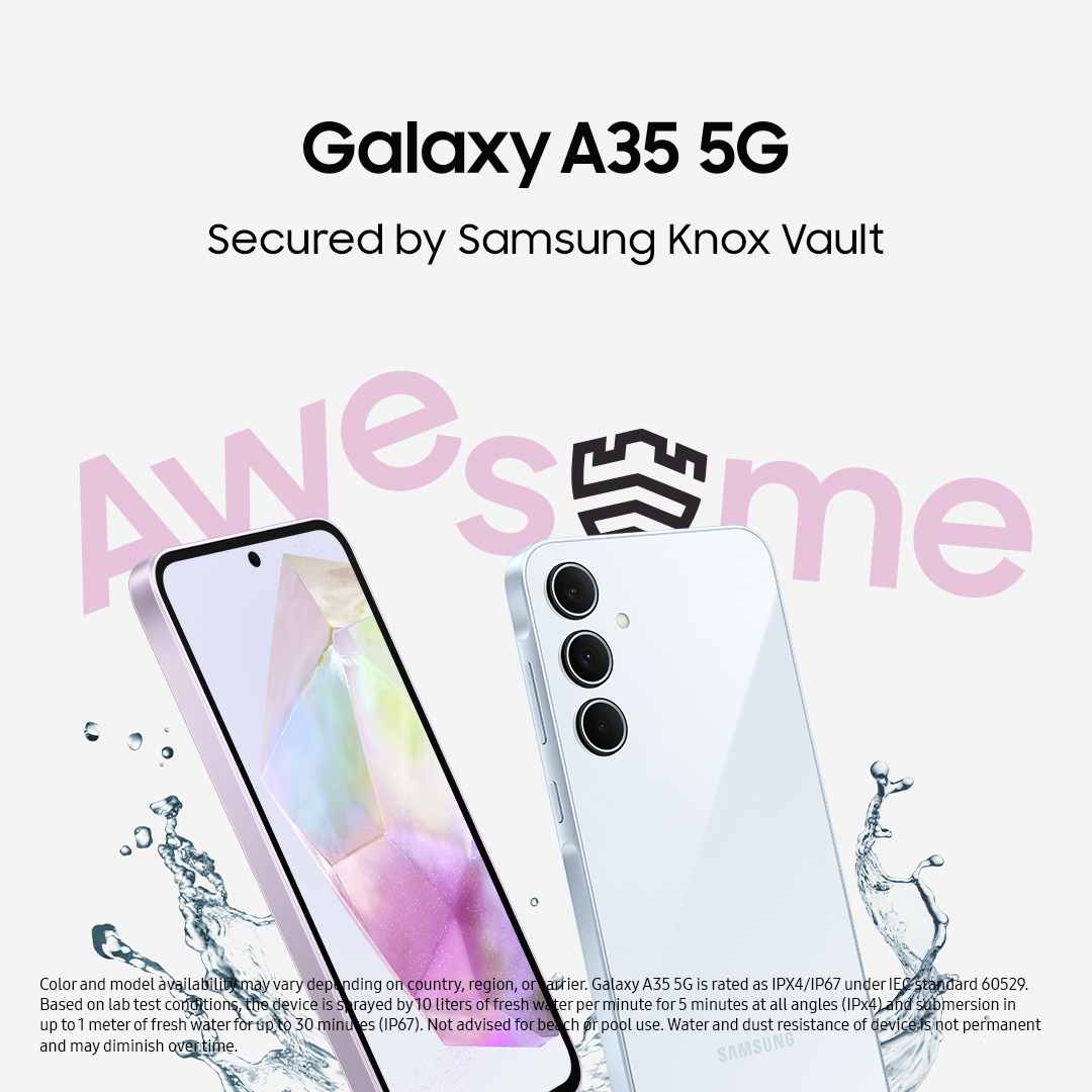 Say hi to the new #GalaxyA35 5G. Start your Awesome journey, fresh with a new look and added security. Learn More: spr.ly/6014wwUpG #GalaxyA35 #AwesomeIsForEveryone