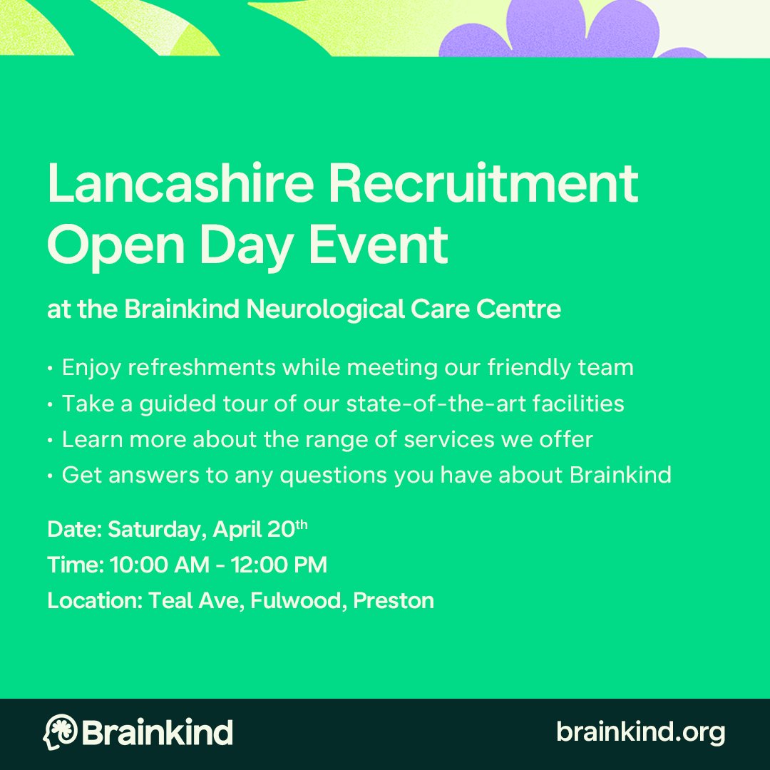 Whether you're seeking new career opportunities or simply interested in learning more about Brainkind, we welcome you to join us on Saturday, April 20th at the Brainkind Neurological Care Centre in #Preston.