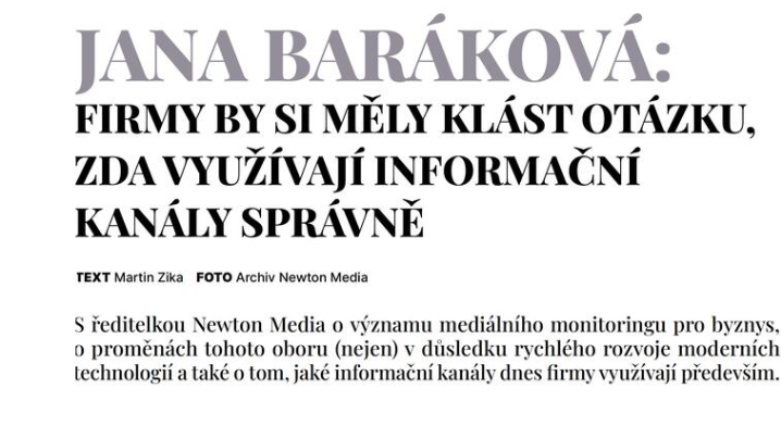 V nejnovějším rozhovoru pro CEO magazín naše CEO Jana Baráková odhaluje, jak se technologie a mediální monitoring stávají klíčem k úspěchu ve světě podnikání. 📈

 Je pro vás monitoring medií strategické téma, nebo ho naopak považujete za "malý detail, který si řeší v PR-ku"?