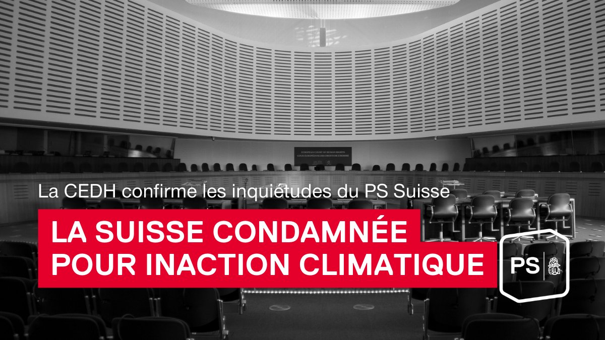 La <a href="/ECHR_CEDH/">ECHR CEDH</a> estime qu’en n’agissant pas suffisamment contre le réchauffement climatique, la Suisse ne respecte pas les droits humains, en particulier ceux des personnes vulnérables.

👉 sp-ps.ch/fr/artikel/la-… (1/3)