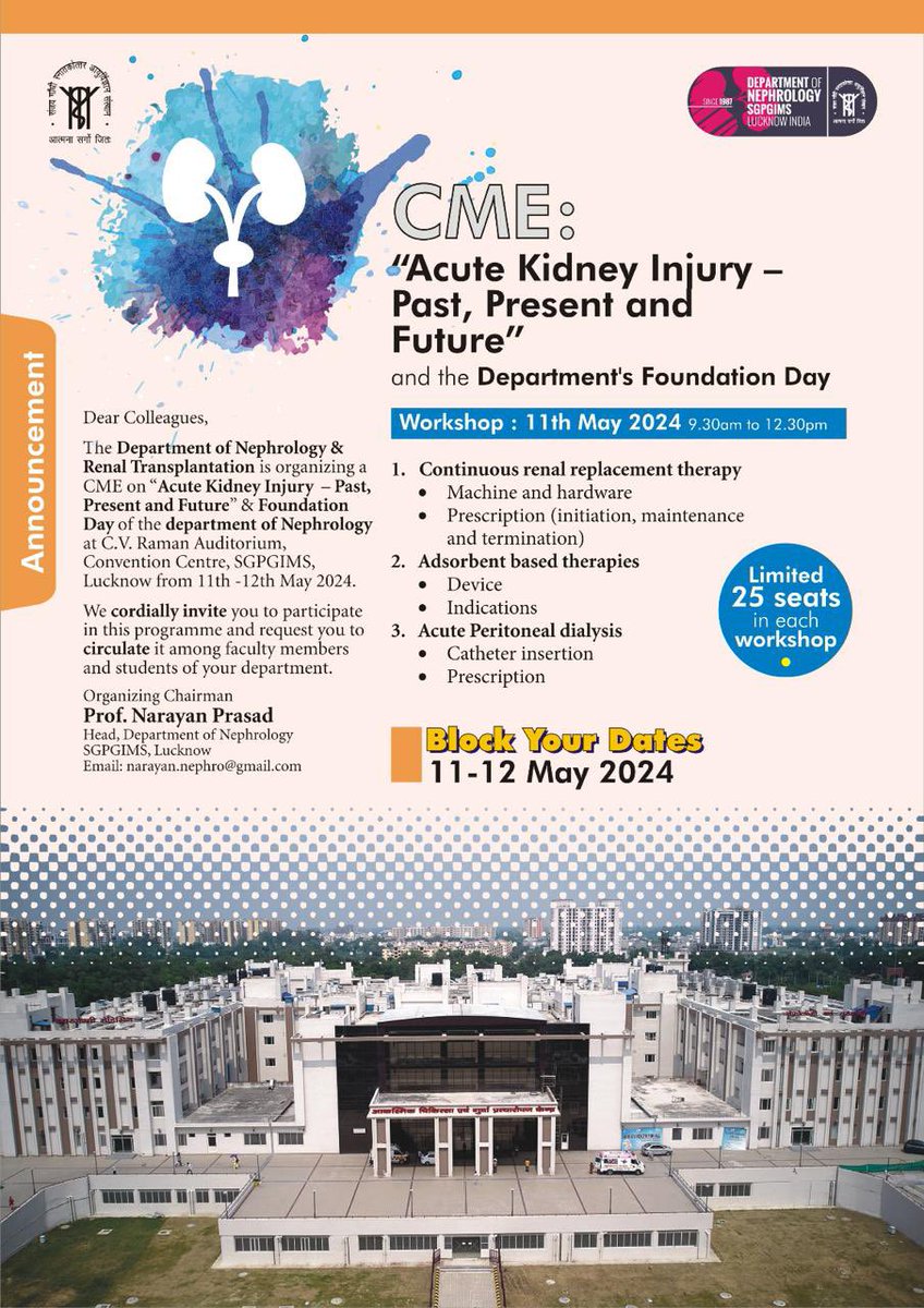 CME on Acute Kidney Injury at the SGPGI , Lucknow <a href="/Narayansgpgims/">Narayan Prasad</a> <a href="/meyyappannephro/">Jeyakumar Meyyappan</a> <a href="/Basavarajss90/">Basavaraj sajjan</a> <a href="/VamsidharV17/">Vamsidhar Veeranki</a> <a href="/sabarivenus/">SABARINATH S MD,DM,PDF(Renal Tx),FASN,FISN</a> <a href="/anandthedoc/">Anand Chellappan</a>