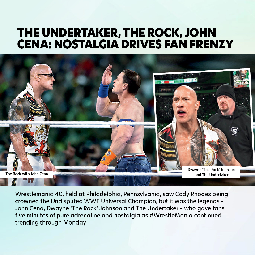 Nostalgia drives fan frenzy as @undertaker, @TheRock, and @JohnCena step into the ring at #WrestleMania40

#WrestleMania40 #Undertaker #TheRock #JohnCena #FanFrenzy #Nostalgia #WrestlingLegends #RingEntrance #WWE #Wrestling #SportsEntertainment #WWEUniverse #LegendaryMoments