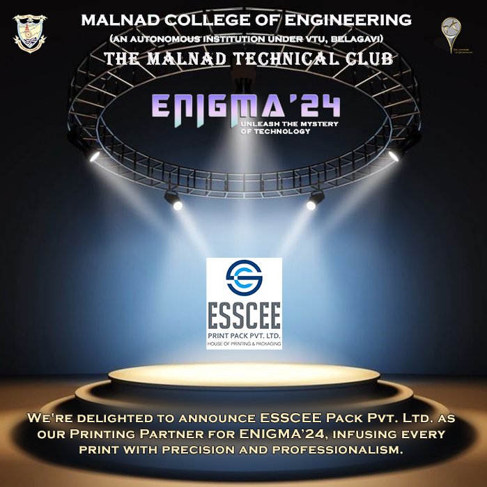 Precision in Every Print! Excited to announce ESSCEE Pack Pvt. Ltd. as our Printing Partner for ENIGMA’24, ensuring a blend of creativity and precision.