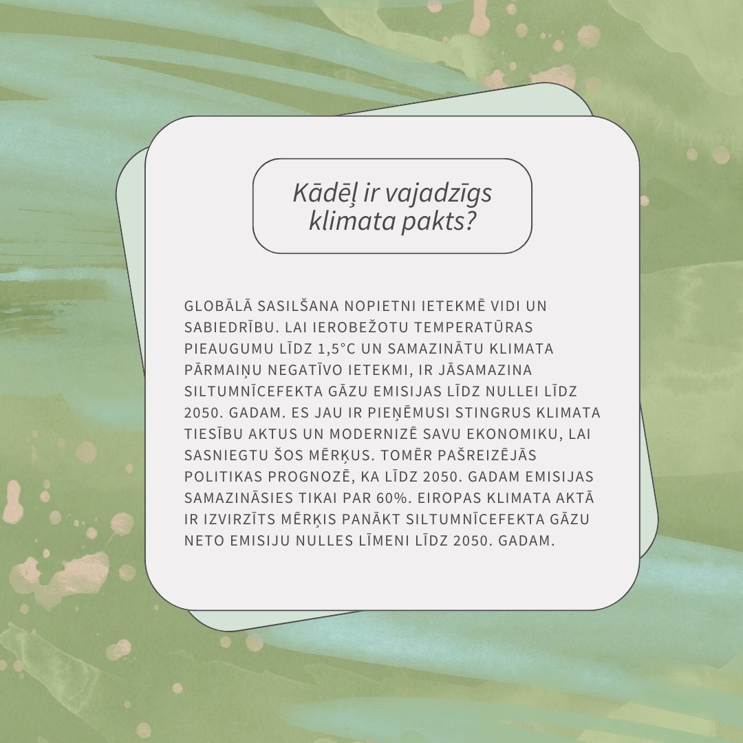 ✍🏻Skaidrojošā vārdnīca

Vai tu zini, kas ir Klimata pakts un kādēļ tas ir vajadzīgs?🌍🌳

#VidesAizsardzība #Ilgtspēja #KlimataPārmaiņas #VidesAizsardzībaEiropā #VidesAizsardzībaLatvijā