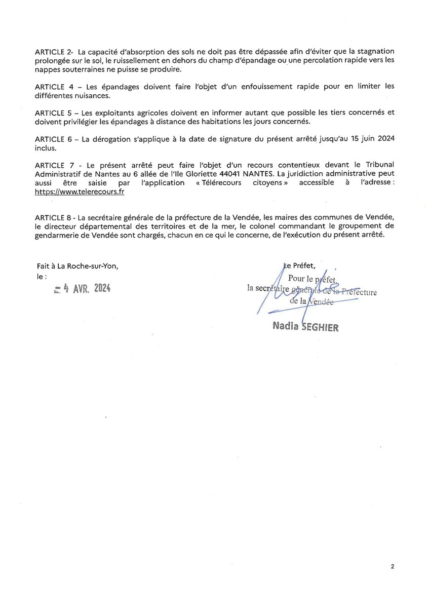 🔴𝐃𝐞𝐦𝐚𝐧𝐝𝐞 𝐝𝐞 𝐝𝐞́𝐫𝐨𝐠𝐚𝐭𝐢𝐨𝐧 𝐝’𝐞́𝐩𝐚𝐧𝐝𝐚𝐠𝐞 𝐨𝐛𝐭𝐞𝐧𝐮𝐞 𝐰𝐞𝐞𝐤-𝐞𝐧𝐝 𝐞𝐭 𝐣𝐨𝐮𝐫𝐬 𝐟𝐞́𝐫𝐢𝐞́𝐬 𝐣𝐮𝐬𝐪𝐮’𝐚𝐮 𝟏𝟓 𝐣𝐮𝐢𝐧 𝟐𝟎𝟐𝟒 ✅suite à la demande #FDSEA85 + <a href="/JAVendee/">JA de Vendée</a> + Entrepreneurs des territoire + Union des Cuma #Vendée au <a href="/PrefetVendee/">Préfet de la Vendée 🇫🇷</a>