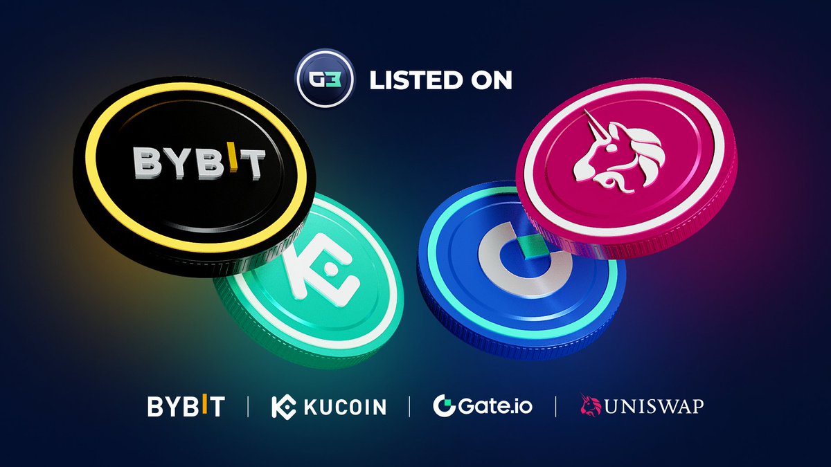 $G3 has now officially launched! ✨ 🟡 Bybit: bybit.com/en/trade/spot/… 🟢 KuCoin: kucoin.com/trade/G3-USDT 🔵 Gate: gate.io/trade/G3_USDT 🔴 Uniswap listing. Get ready to experience the home of web3 gaming like never before.