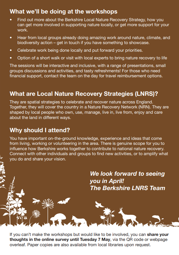 The Berkshire Local Nature Recovery Strategy team are looking for residents, community groups, charities, businesses, schools and colleges to get involved in shaping important plans for protecting and improving natural habitats in the county.

rbwmtogether.rbwm.gov.uk/berkshire-loca…

#berkshire