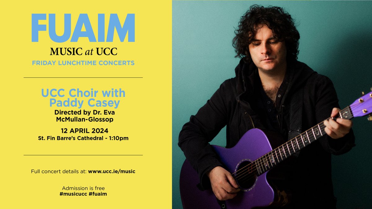 We are delighted that the grand finale of the '24 Fuaim Spring series will be given by the one-and-only UCC Choir joined by singer-songwriter Paddy Casey & a host of special guests including the brand new UCC Concert Band. Join us this Fri in St. Fin barres Cathedral @ 1.10pm.